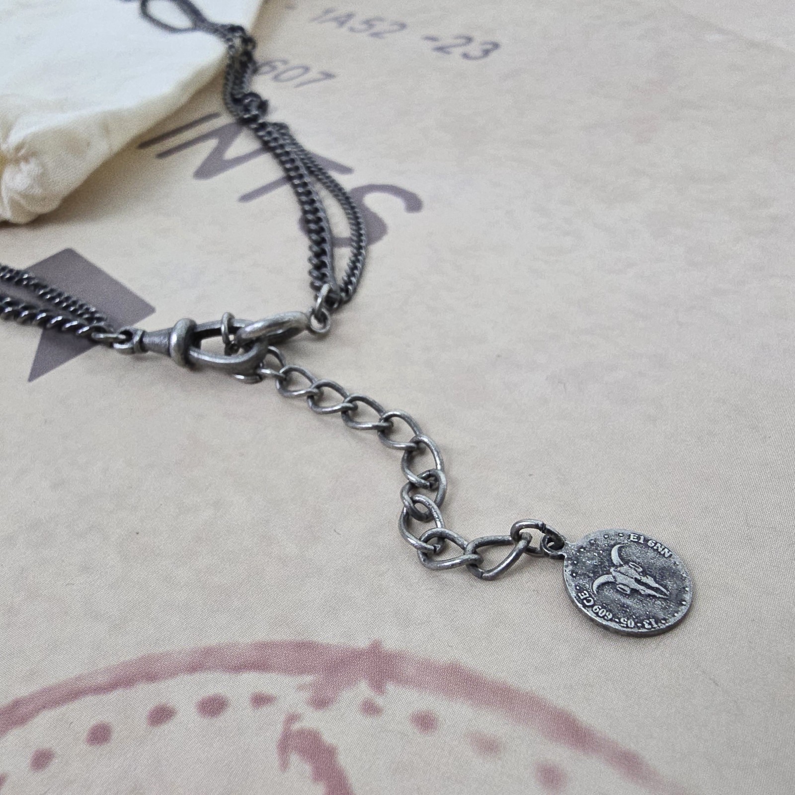 ALL SAINTS WOMENS VINTAGE DISTRESSED PADLOCK NECKLACE BLACK GREY LOCKET RARE
