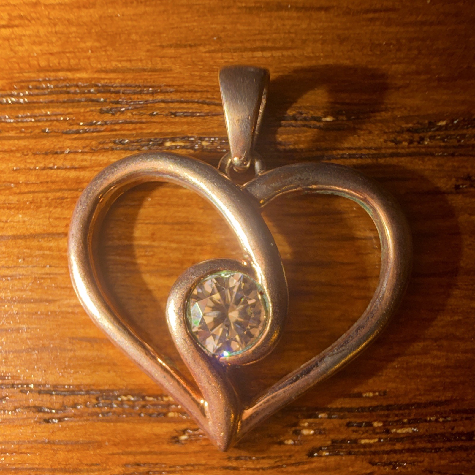 Silver Heart Charm Pendant Bezel Set Round Colorless Cubic Zirconia Signed