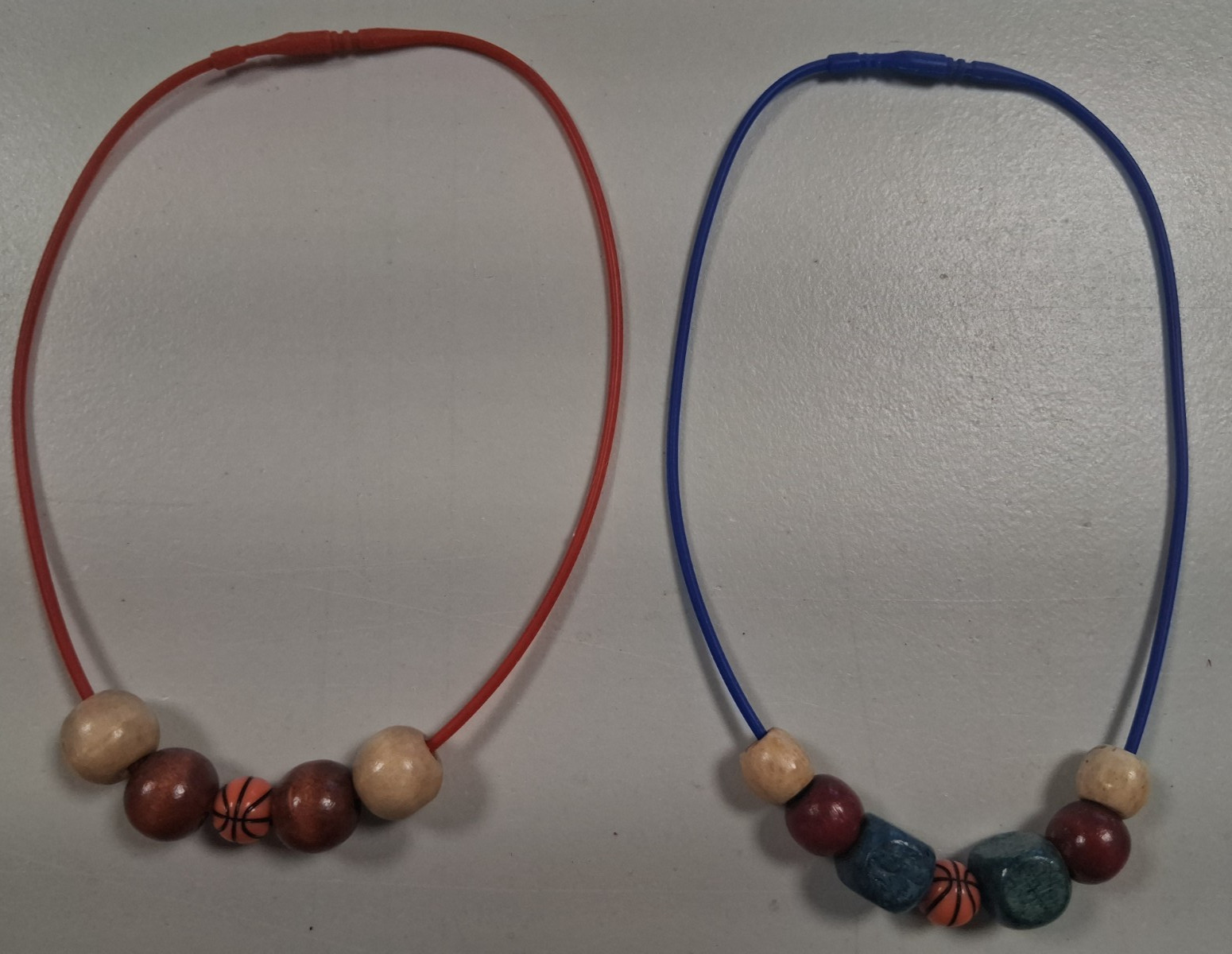 Necklace Colliers, Sports, Basketball, Wooden Beads, Navy Blue