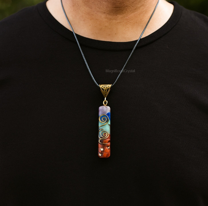 Orgonite Amulet Pendant Orgonite Resin 7 Chakra Necklace Rainbow Crystal Jewelry