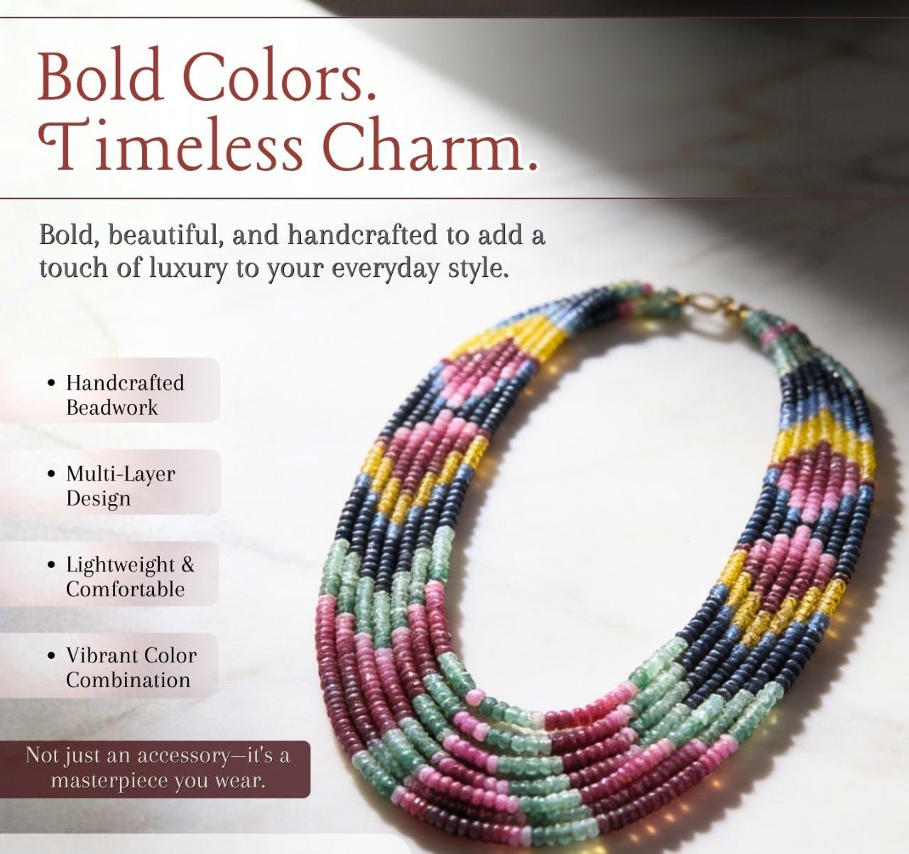 Natural Multi Color Tourmaline Rondelle Gemstone Silk Knotted Layered Necklace S