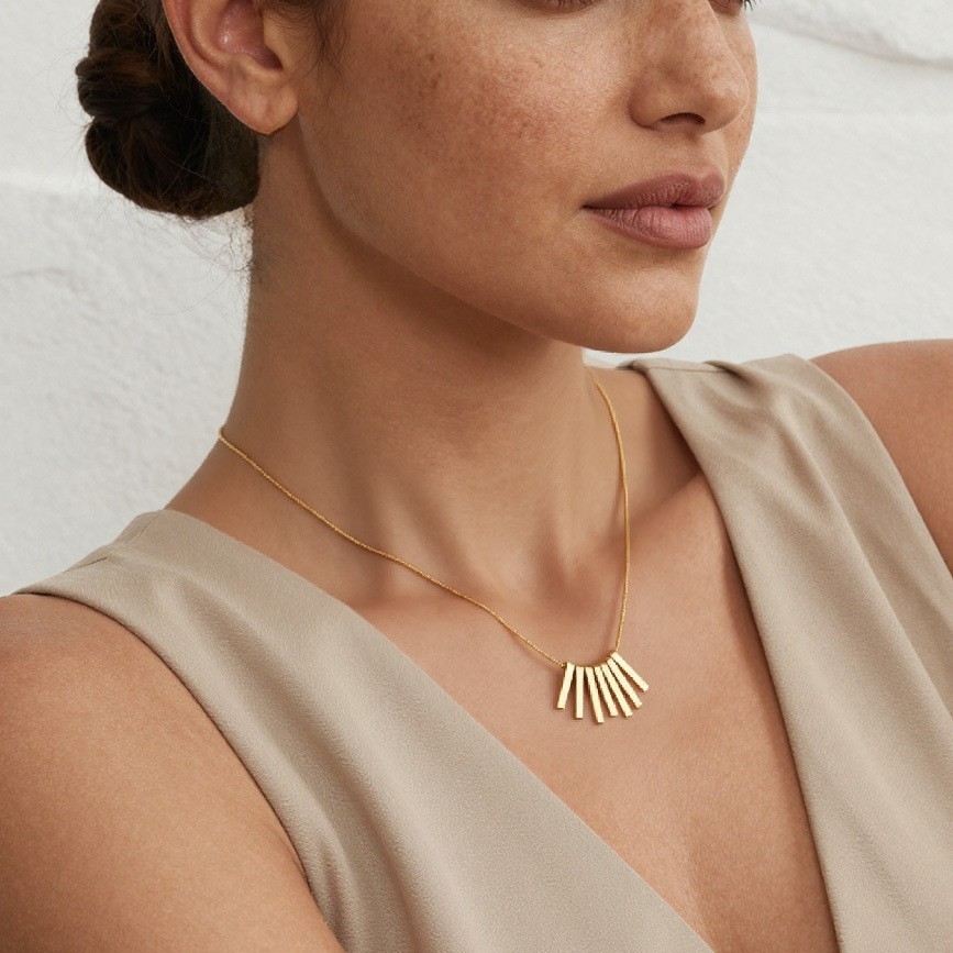 18K Gold Plated Stainless Steel Fringe Bar Snake Chain Necklace