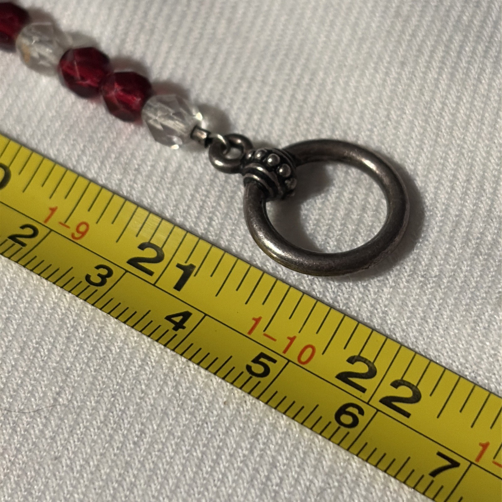 Love! Heart Red Clear Crystal Faceted Beaded Strand Necklace Toggle Closure 21″