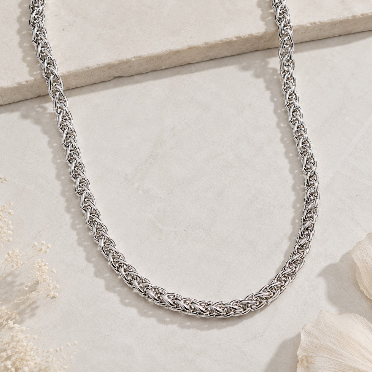8mm Men’s Stainless Steel Wheat Chain Necklace 24in Thick Braided Silver Tone