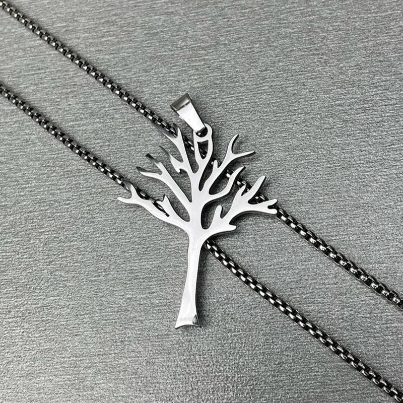 Silver Tree of Life Necklace Stainless Steel Pendant Men Women Jewelry Gift