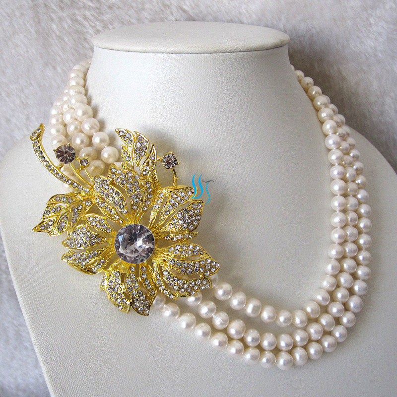 18-20″ 3Row 7-8mm Freshwater Pearl Necklace X2844 Wedding——MORE COLORS
