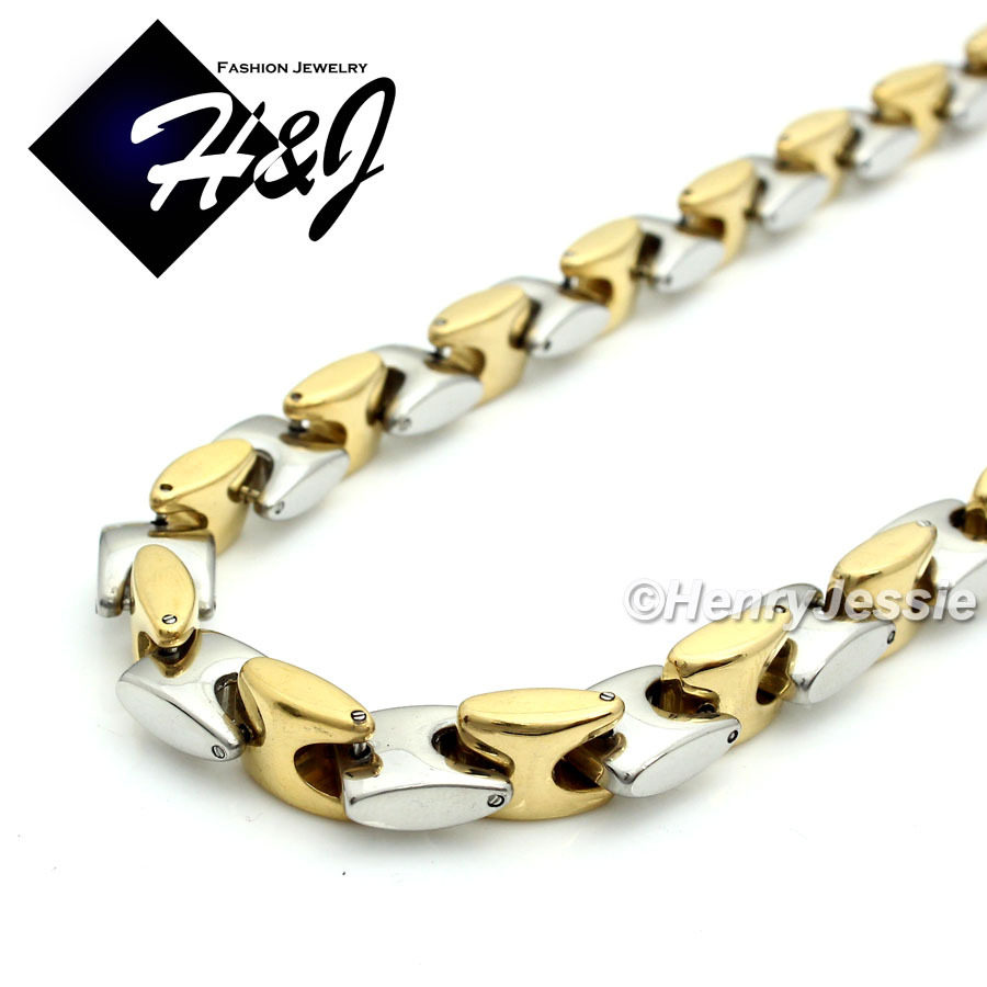 18-40″MEN Stainless Steel 8mm Silver/Gold Plated Interlock Chain Cross Pendant*A