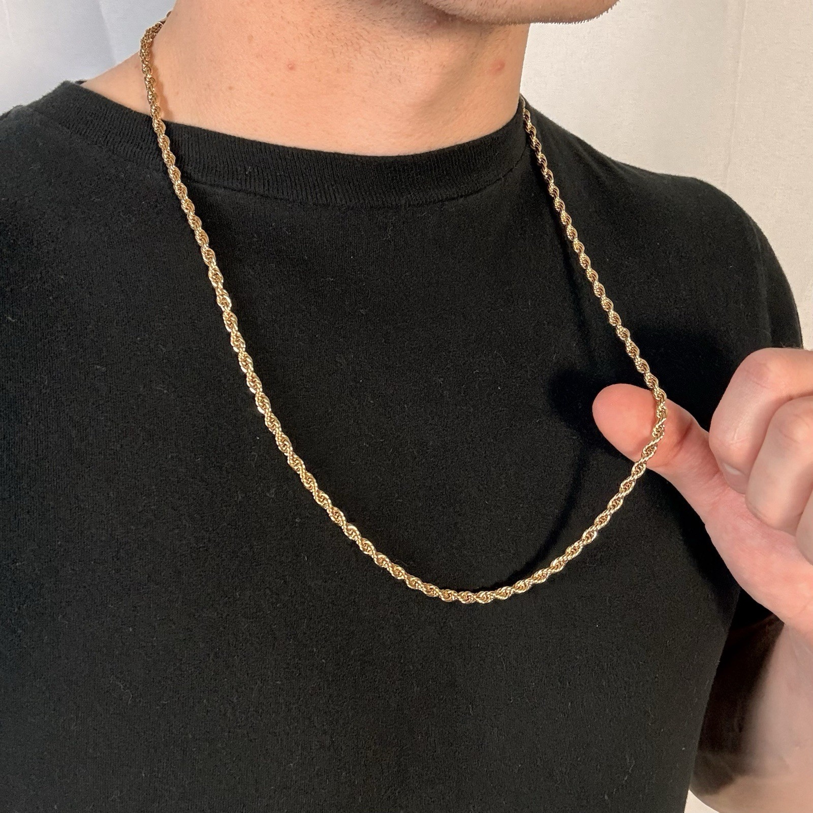 Gold Necklace 18k Gold PVD Plated Stainless Steel 4mm Rope Chain In 26 Inches