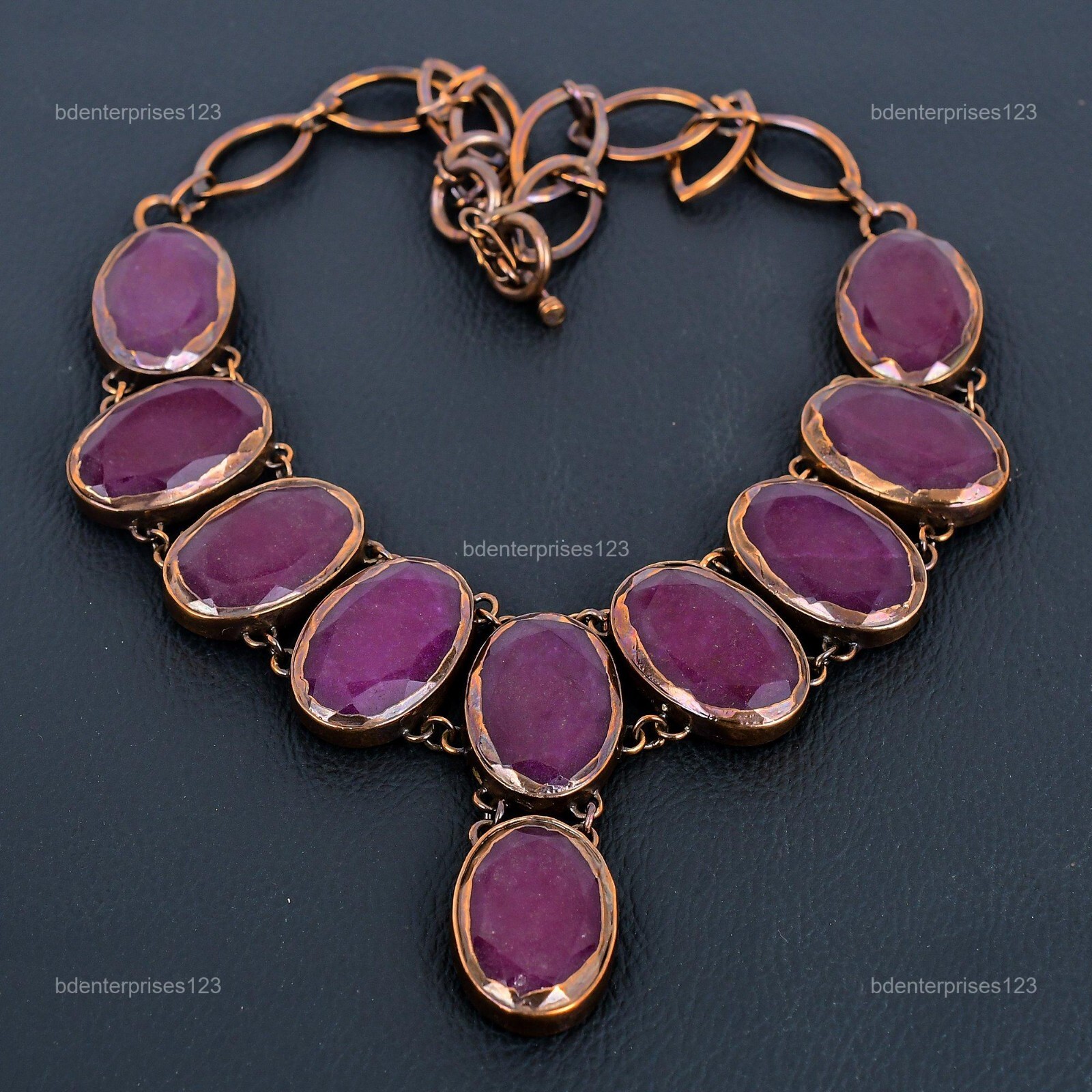 Kashmir Rubi Gemstone Electroformed Artisan Mother Chain Necklace Jewelry Copper