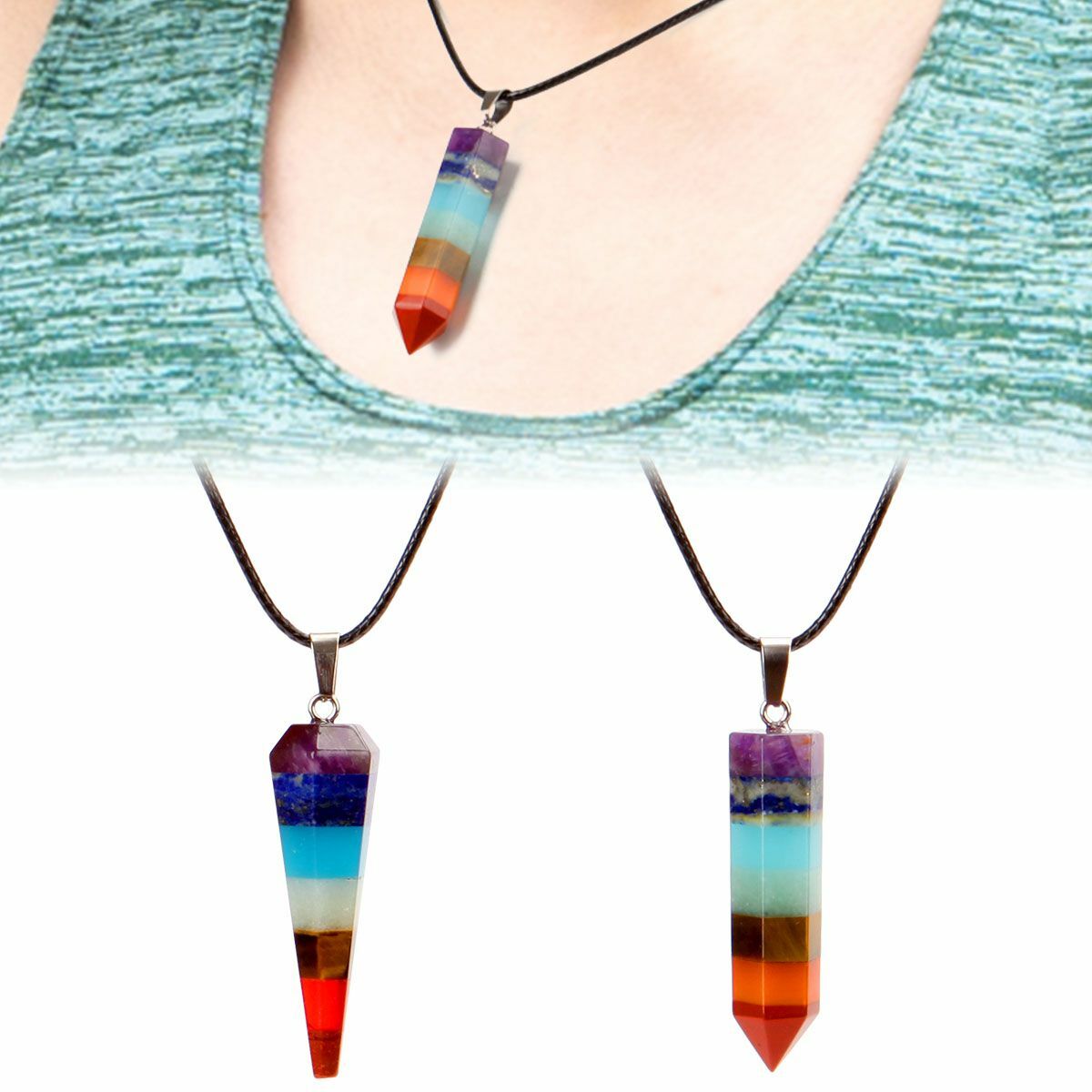 7 Chakra Natural Stone Energy Pendant Necklace Yoga Reiki Healing Amulet Gifts