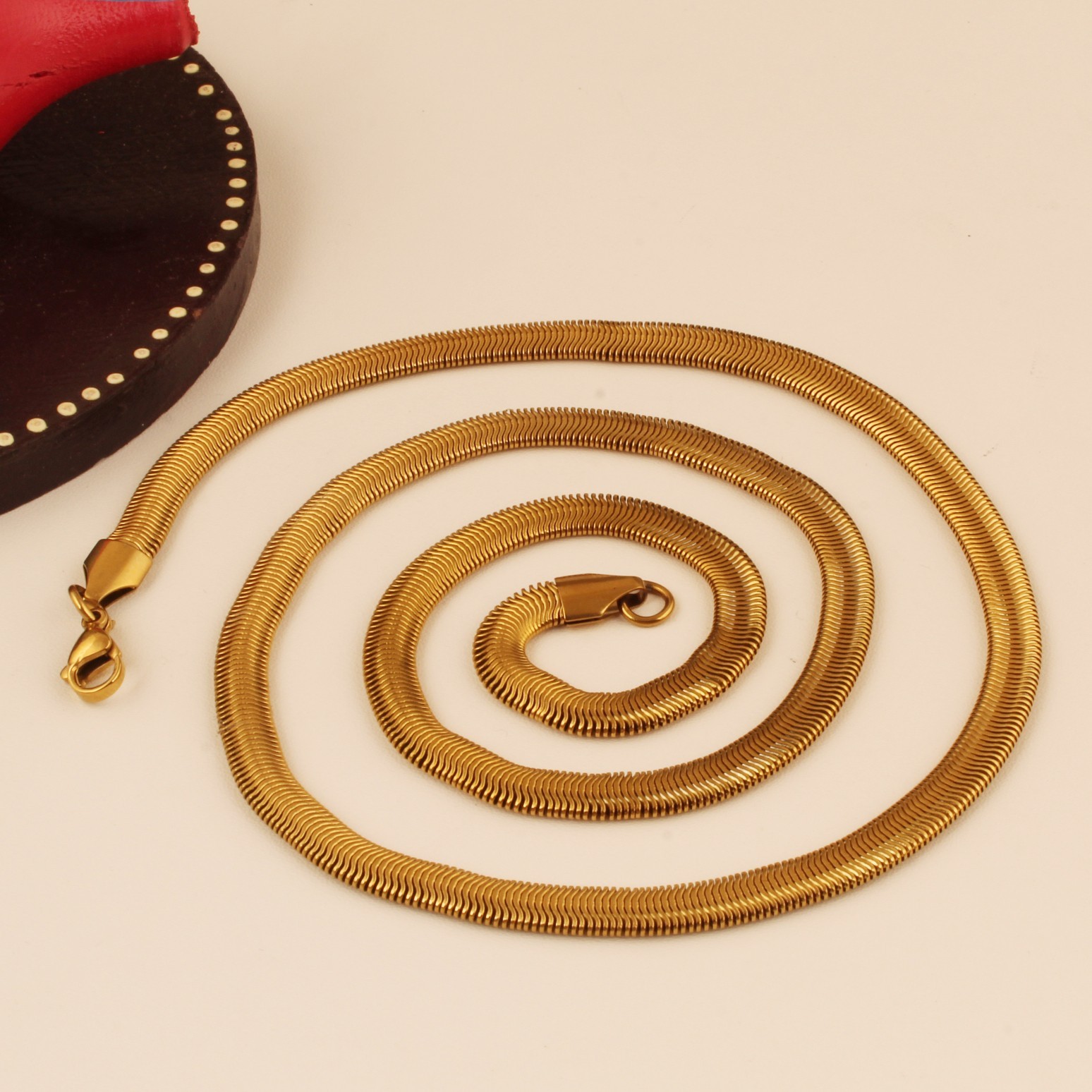 Gold Plated Snake Chain Necklace for Men & Women Smooth Flat Link Chain