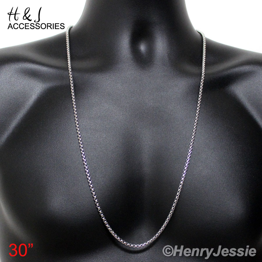 18-40″MEN Stainless Steel 4mm Silver Smooth Classic Box Link Chain Necklace*A120