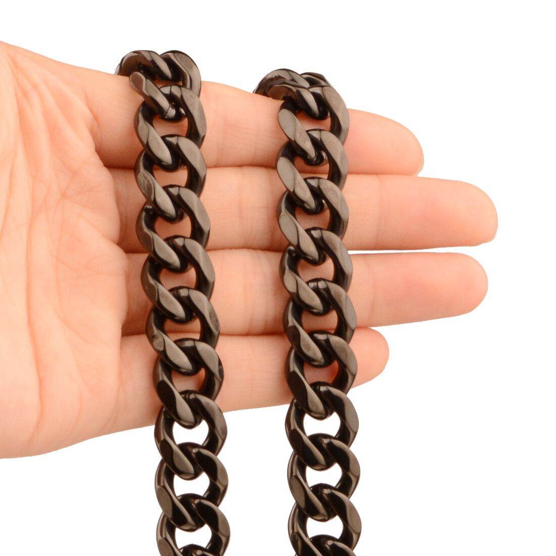12/15/19/17MM Heavy Black Tone 316L Stainless Steel Men’s Curb Chain Necklace