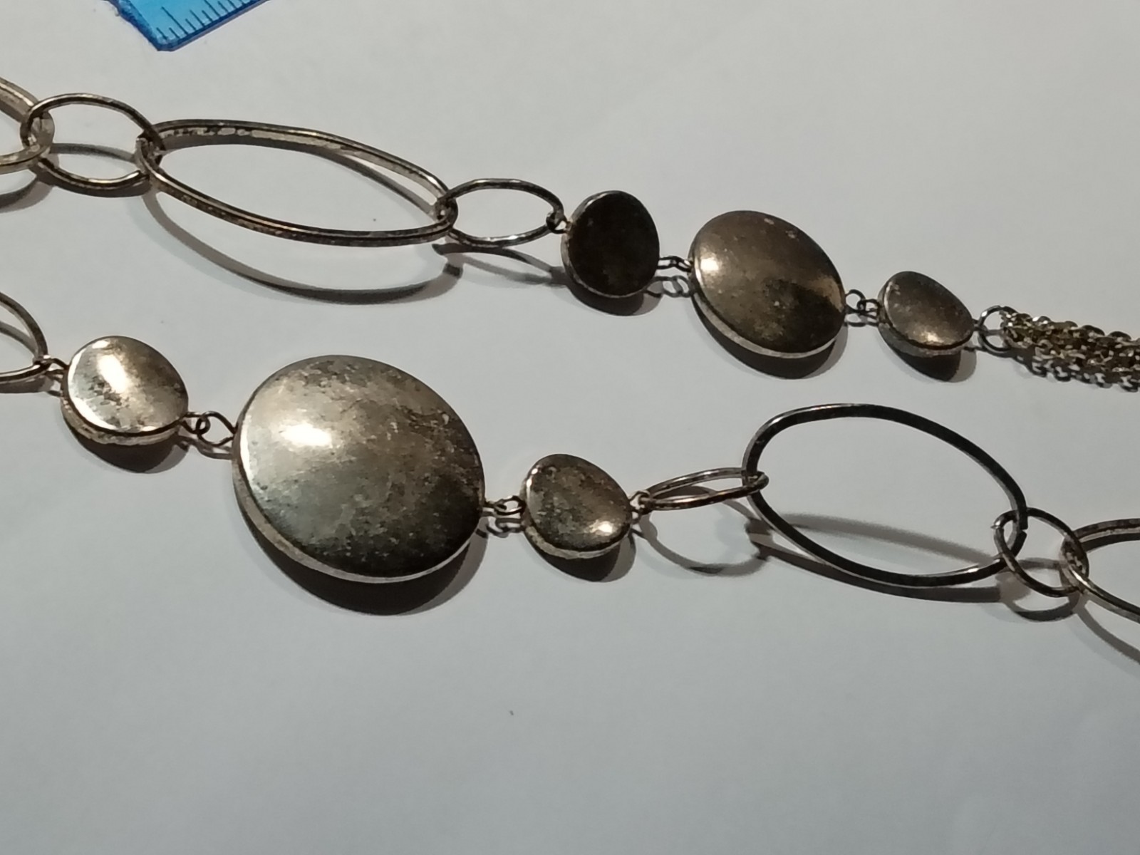Silver Tone Metal Oval Link Chain Statement Necklace No Stones No Gemstones