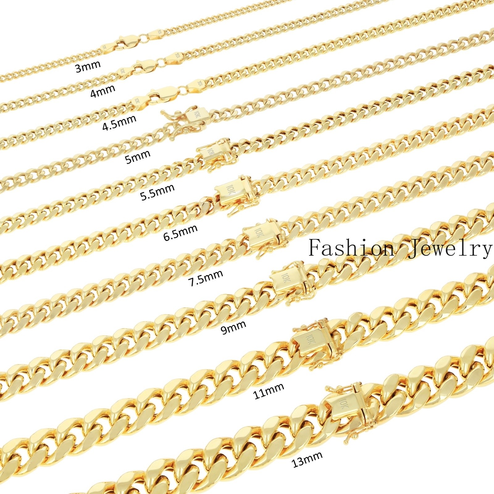 10K Yellow Gold 3mm- 13mm Miami Cuban Link Chain Necklace Mens Womens 16″- 30″