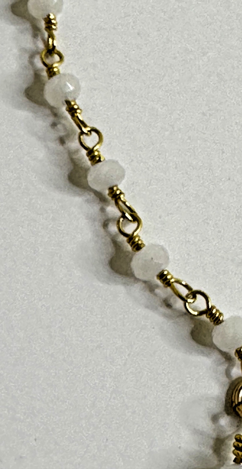 1/20 14k Gold Filled Necklace Dainty Moon Charm White Beads Y Lariat Dangle