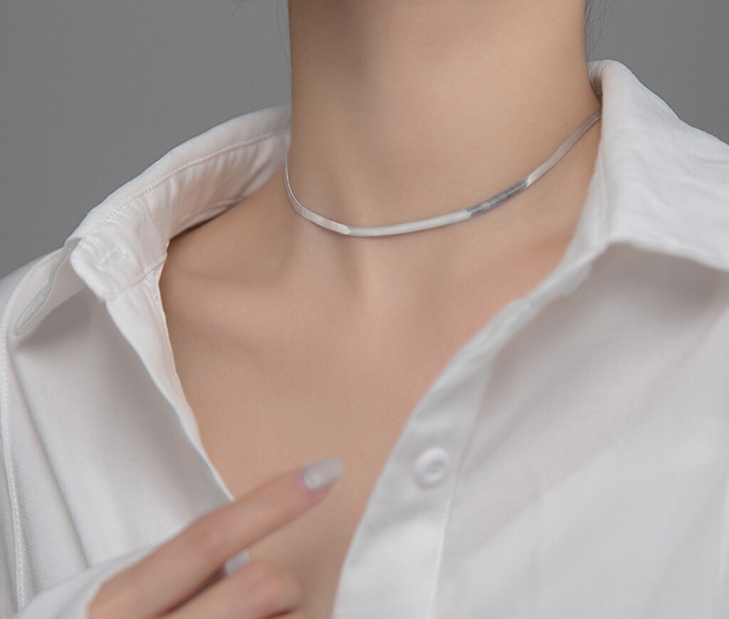 Women Girl 925 Sterling Silver Flat 3mm Herringbone Chain Choker Necklace 14-16″