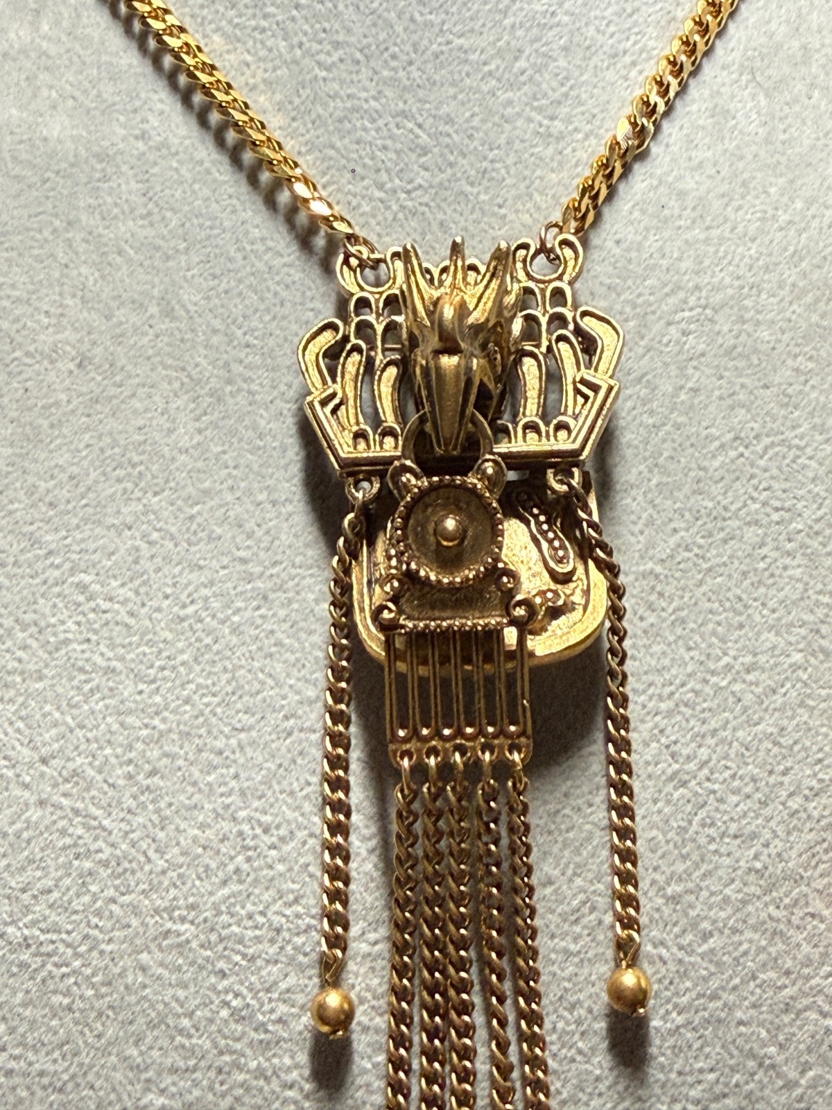 Rare Cuahutemoc Aztec Descending Eagle Necklace by Trigere, circa 1950s (#H)