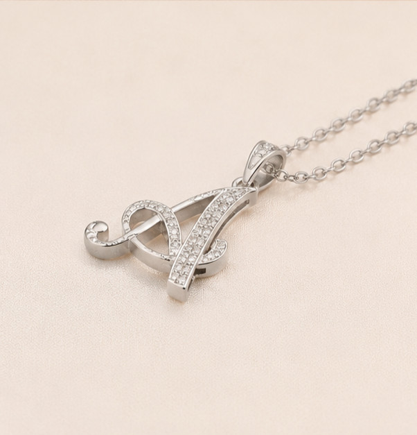 1.20Ct Round Cut Simulated Diamond Custom Initial Pendant 14K White Gold Plated