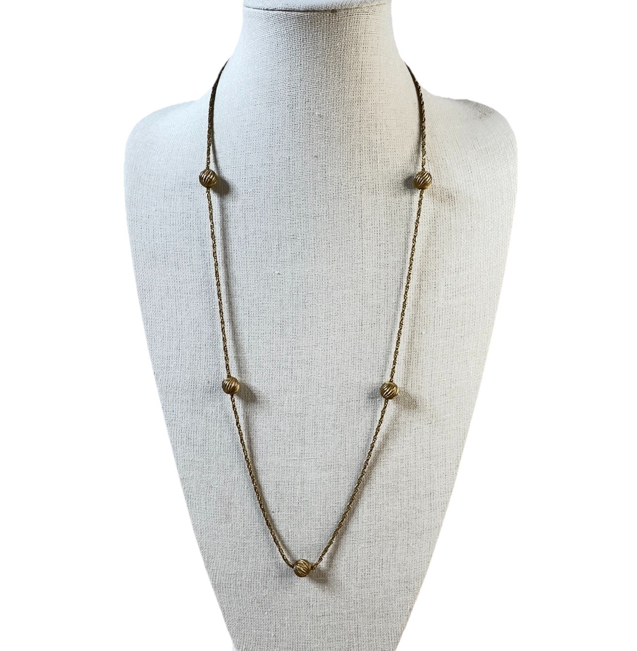 Vintage Grosse Germany 1960 Antique Gold Tone Chain Necklace with Balls 30″