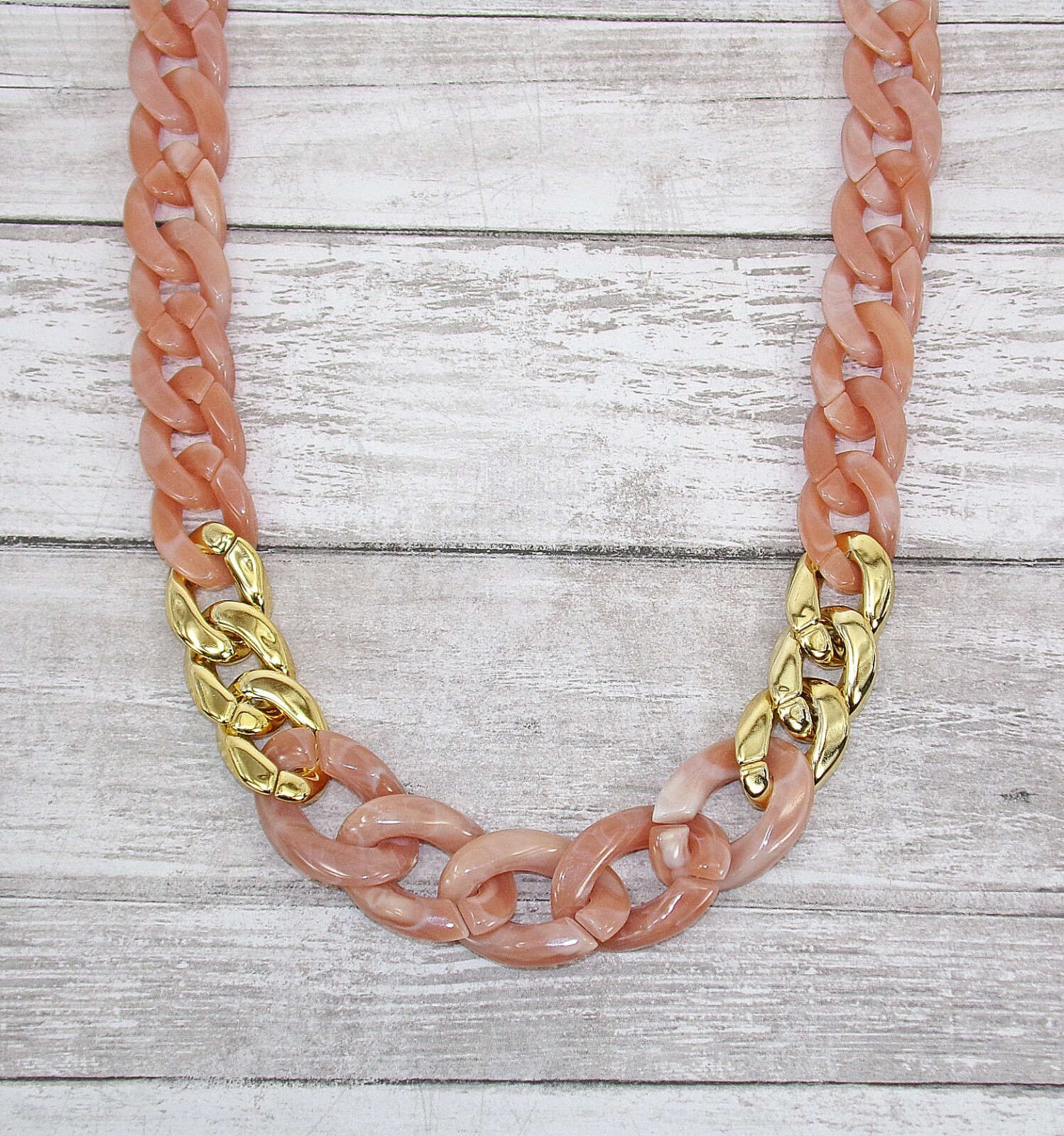 Pink and Gold Link Necklace with with large pink links and shiny gold links New
