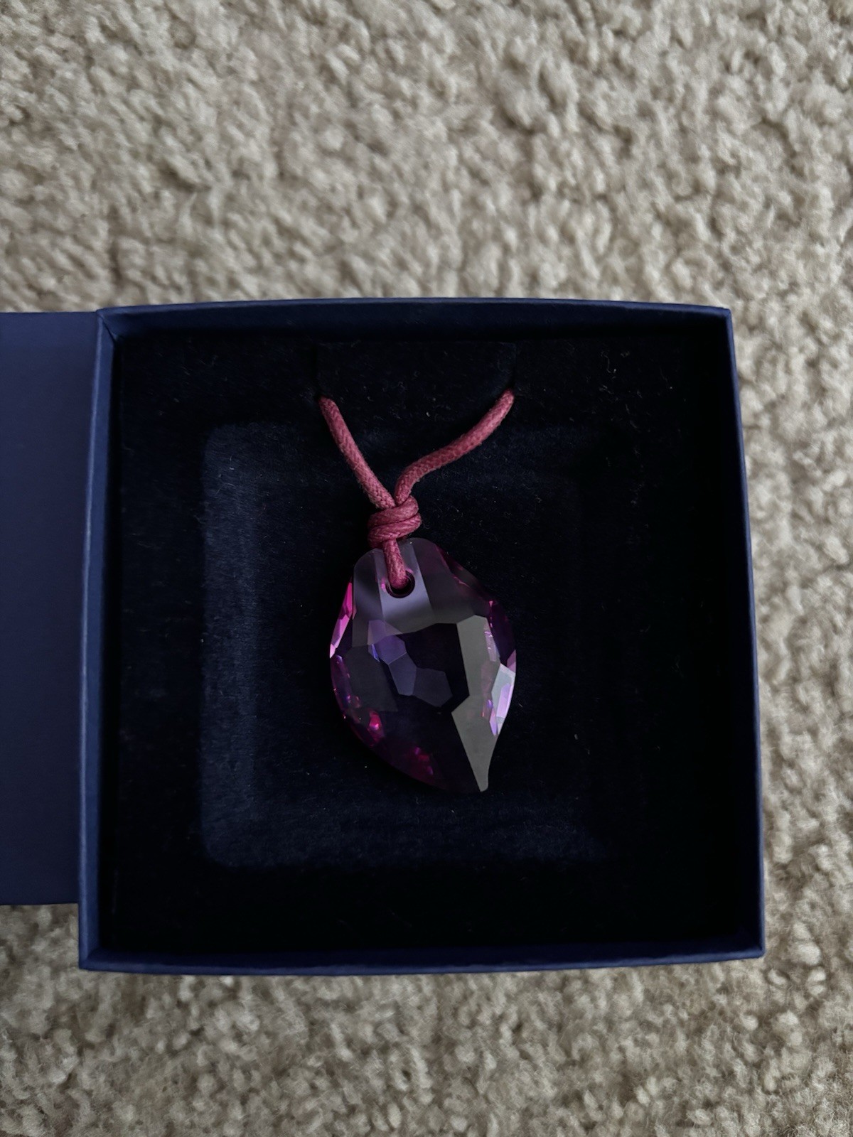 Genuine Swarovski Crystal Dorora Leaf Pendant Necklace, rhodium plated, Fuchsia