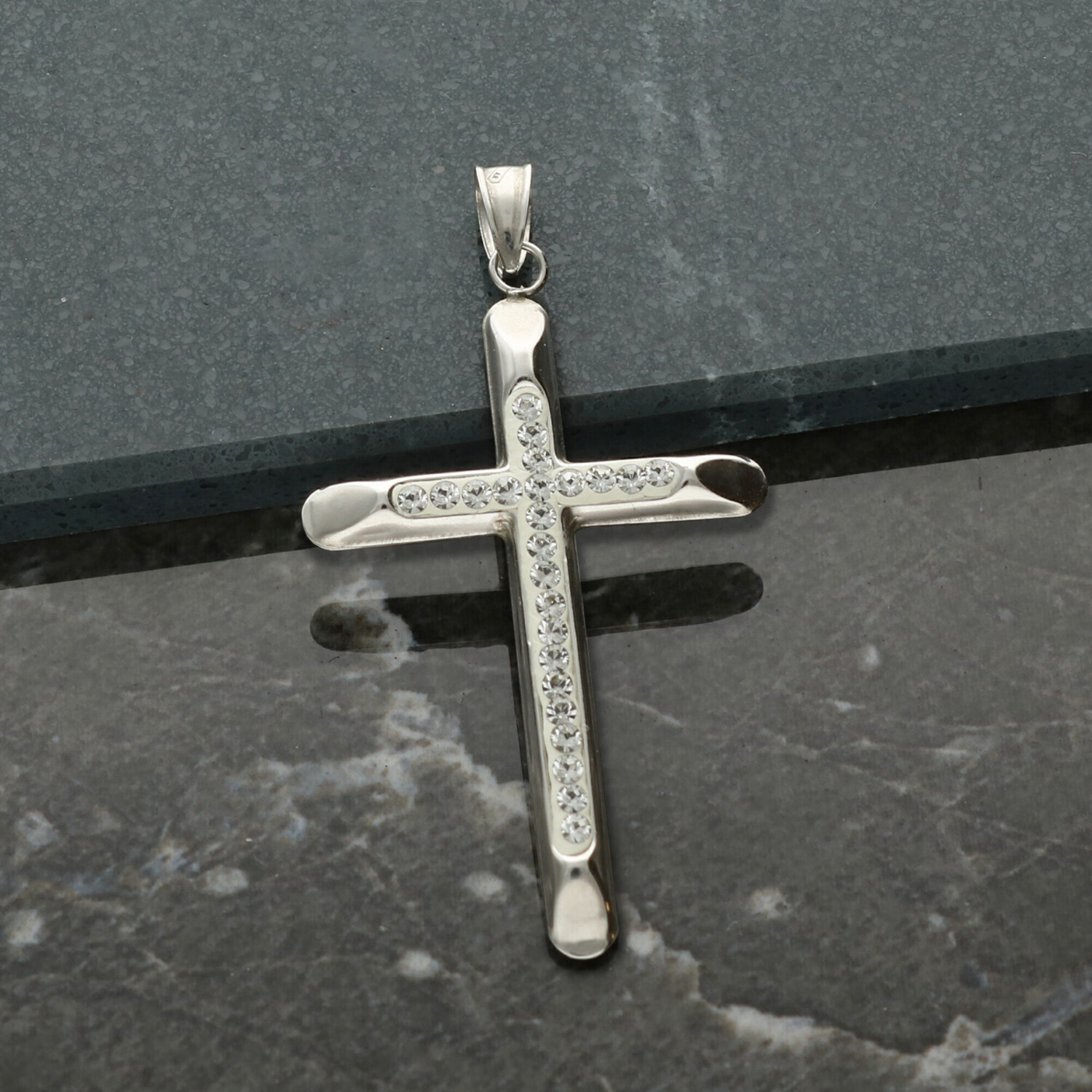 9ct White Gold Plated Cz Set Cross 14 16 18 20 22 24″ Inch & Curb Chain Option
