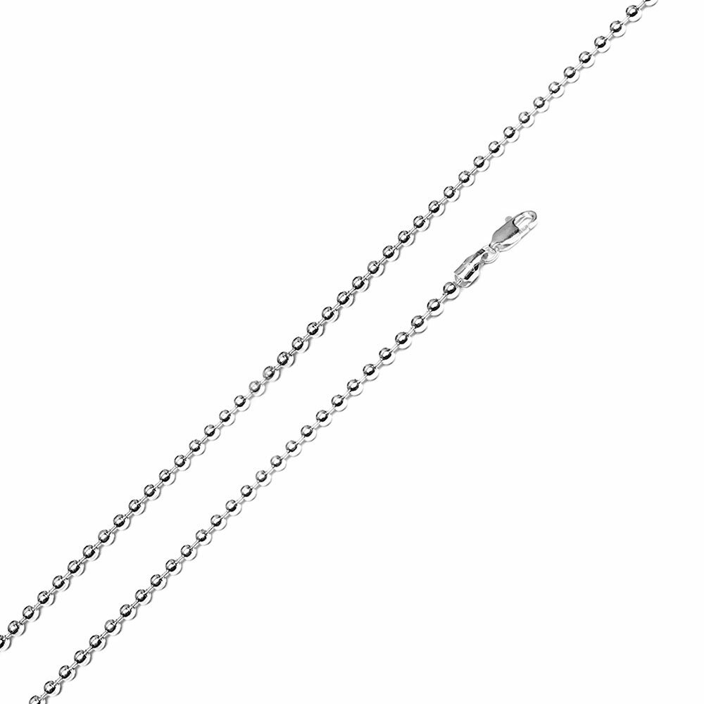 Sterling Silver Rhodium Finish 2mm Polished Bead Ball Chain Necklace, Made Italy