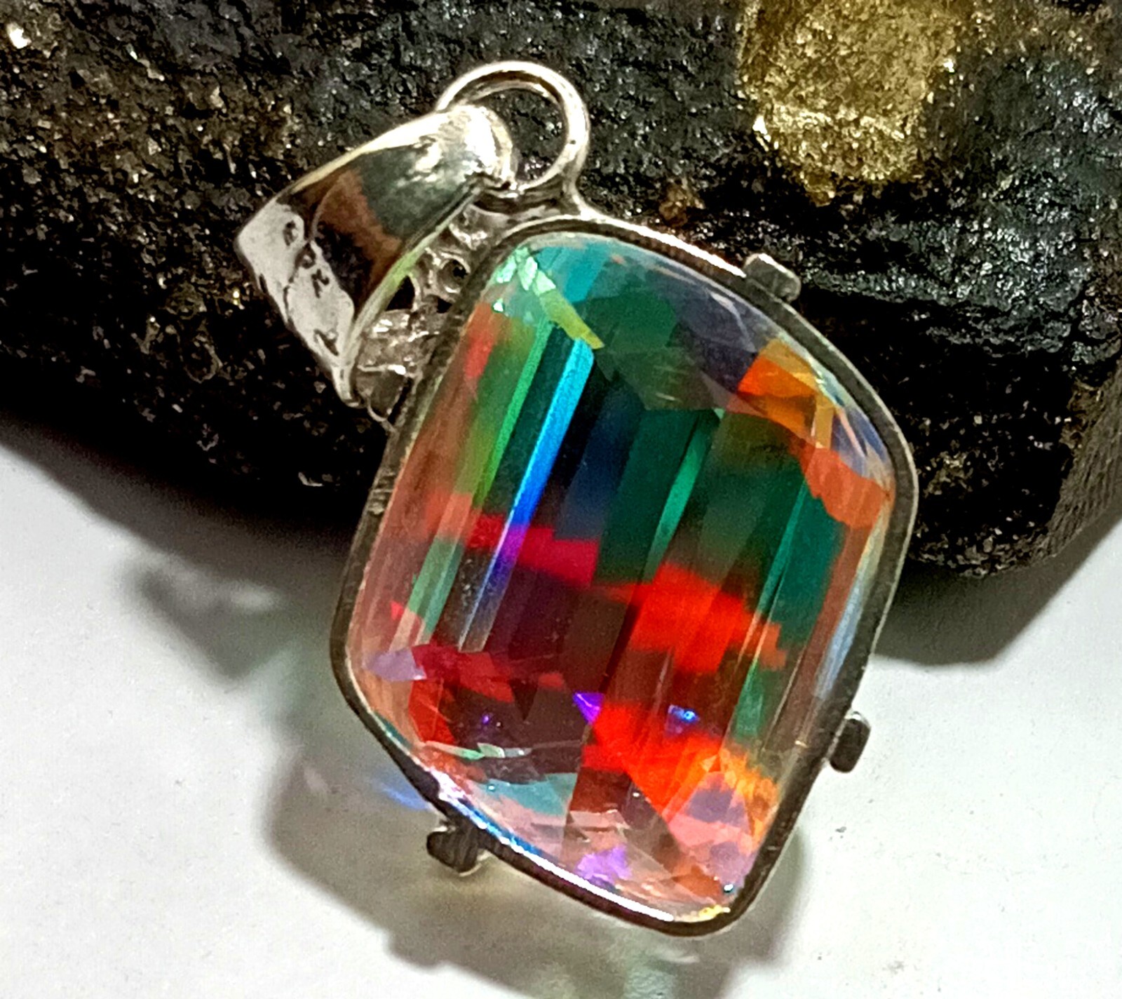 45.57 Ct EGL Certified Natural Mystic 925 Solid Silver Pendant Loose Gemstone