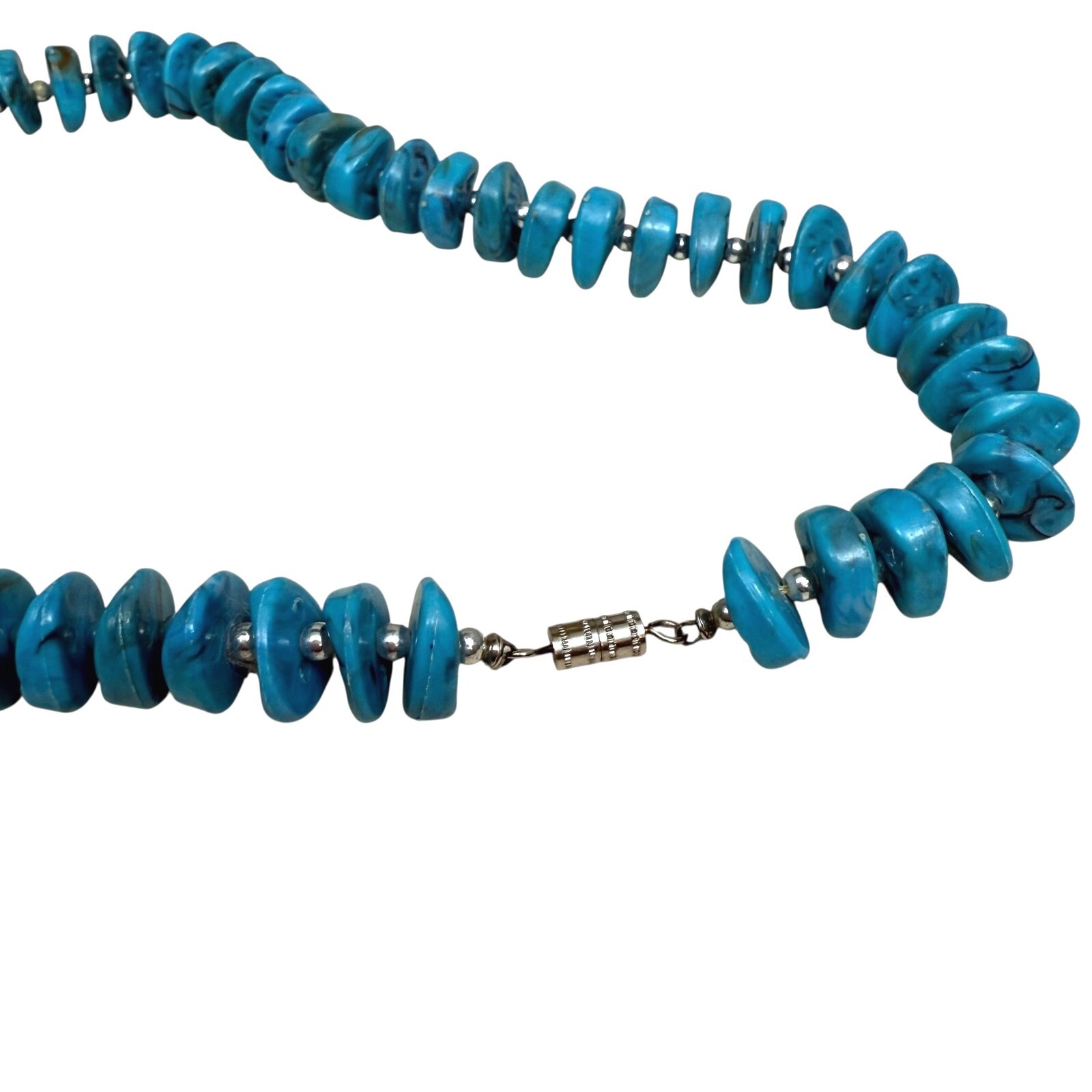 Turquoise Silver Acrylic Beaded Choker Necklace Southwest Boho Jewelry 7.5 in L