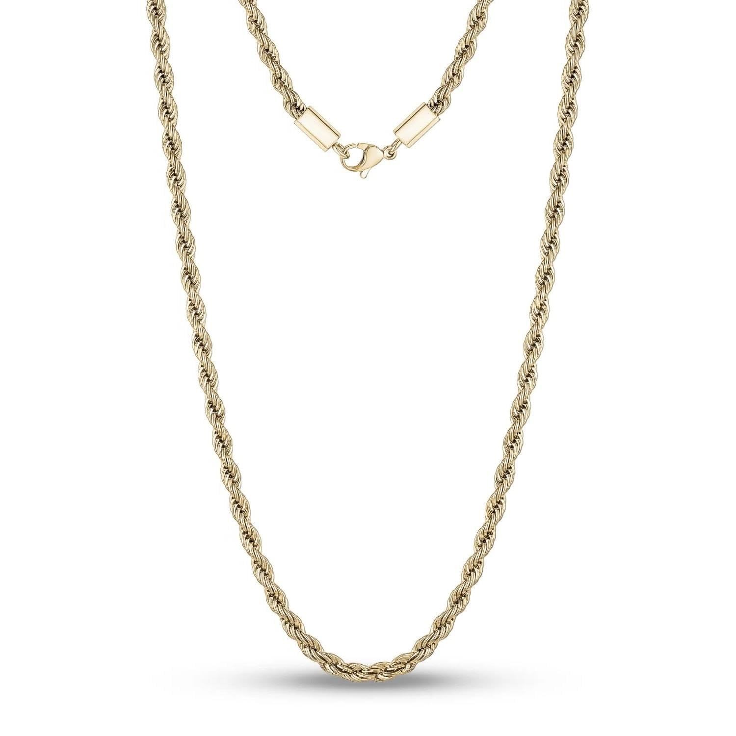 GOLD 316L STAINLESS STEEL 5MM WIDE 24″ / 60CM LONG TWISTED ROPE CHAIN NECKLACE