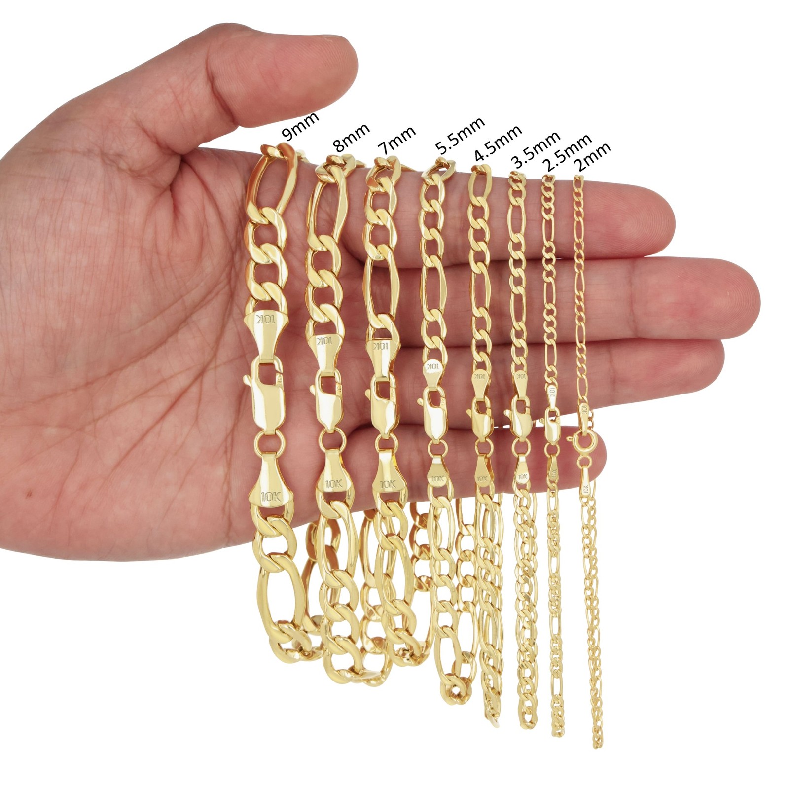 10K Real Yellow Gold 2mm-9mm Figaro Chain Link Pendant Necklace Bracelet 7″- 30″