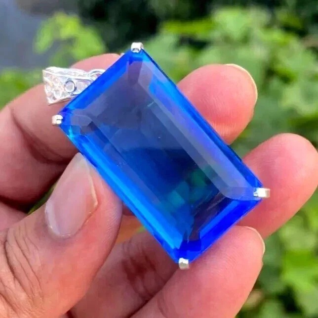 Certified AAA Natural Emerald Cut 91.47 Ct Blue Topaz Pendant Loose Gemstone