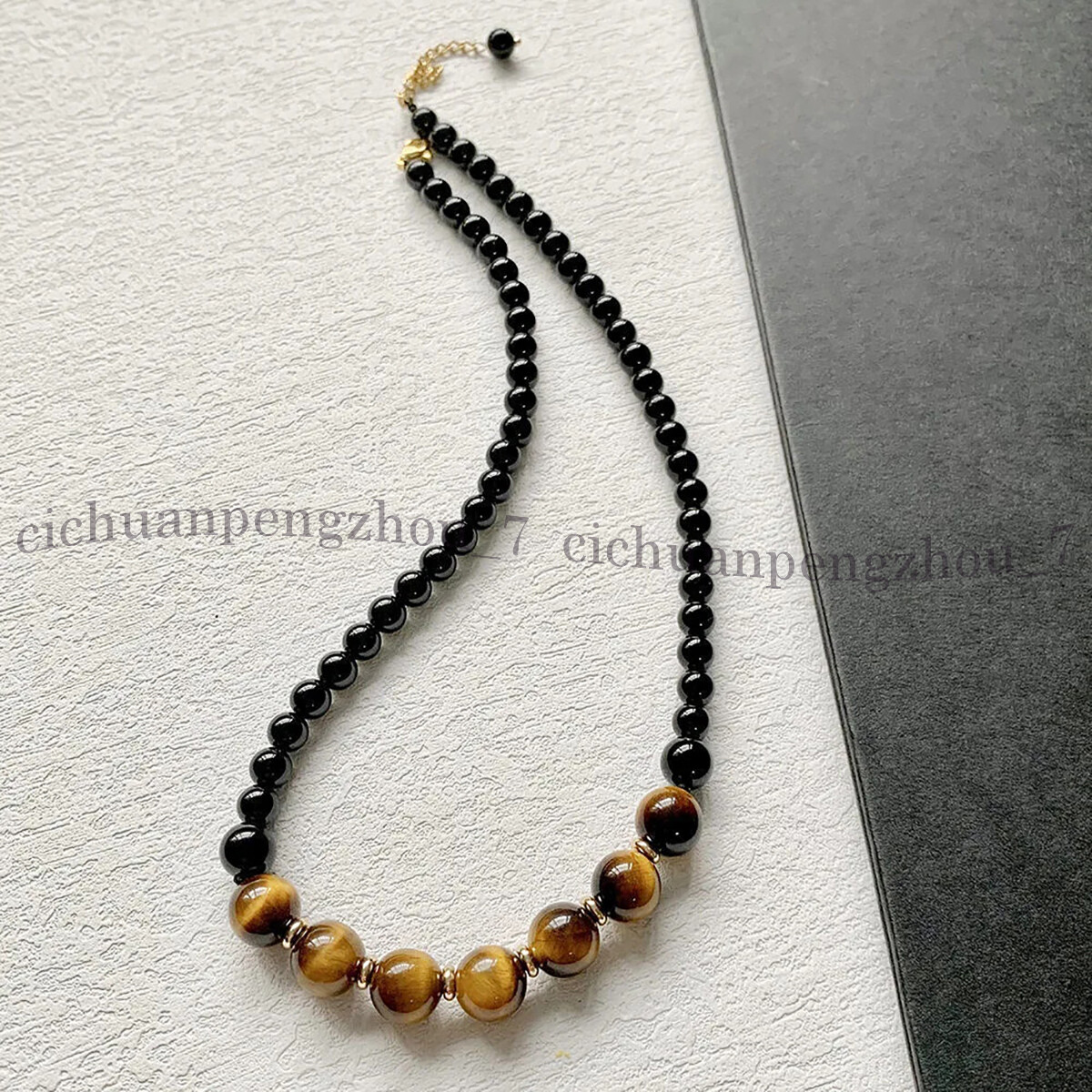 6mm Black Agate 8mm Yellow Tiger’s Eye Round Gemstone Beads Necklace 14-36 inch