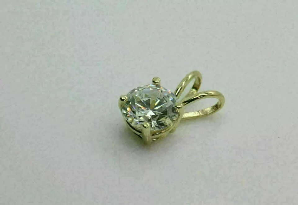 2.0CT Round Cut Simulated Diamond 14K Yellow Gold plated Solitaire Pendant