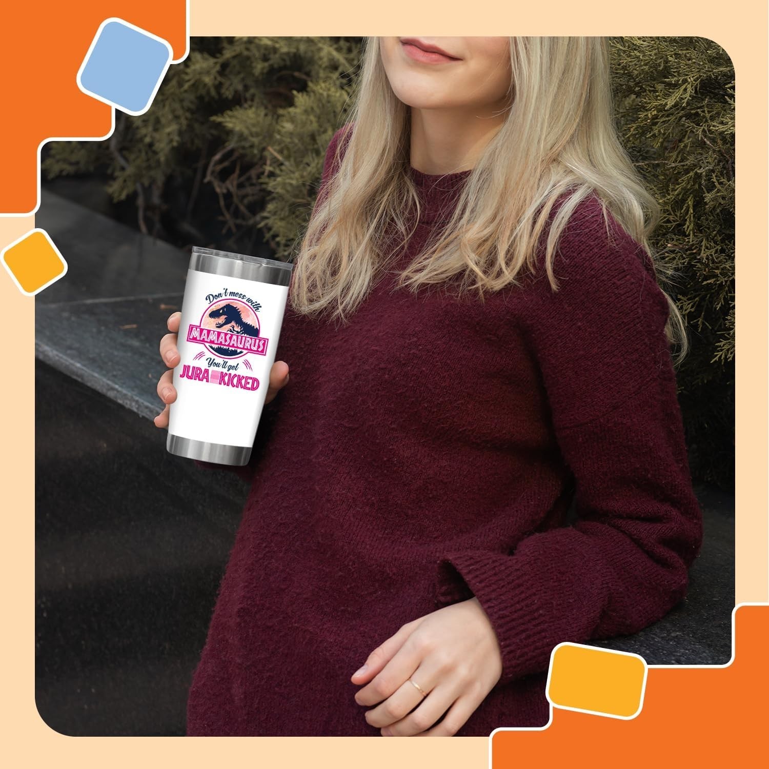 Mamasaurus Wine Tumbler for Mom – Funny Gift Idea]