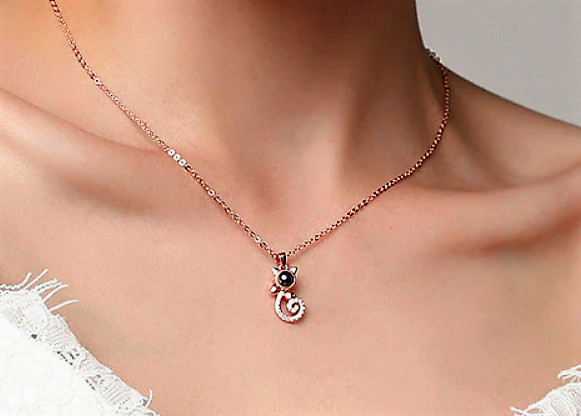 Valentines Day Gift Cat Necklace Display I Love You 100 Languages Wife Mom