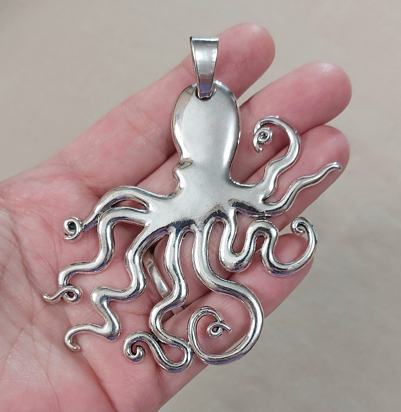 Silver Boho Octopus Squid Necklace Pendant