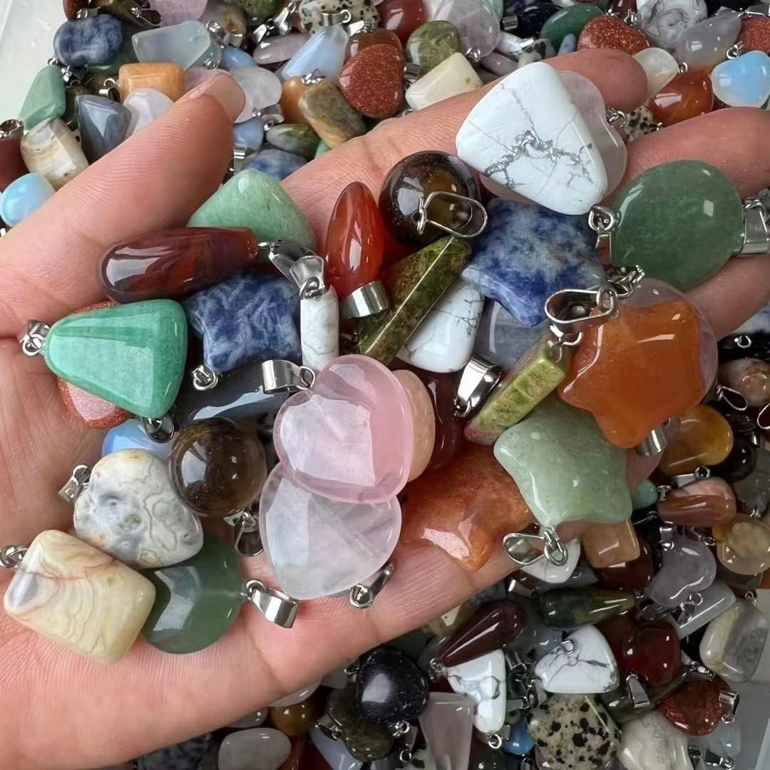Natural Stone Pendants Multi Shape Color Random Crystal Agate Stone Charms for J