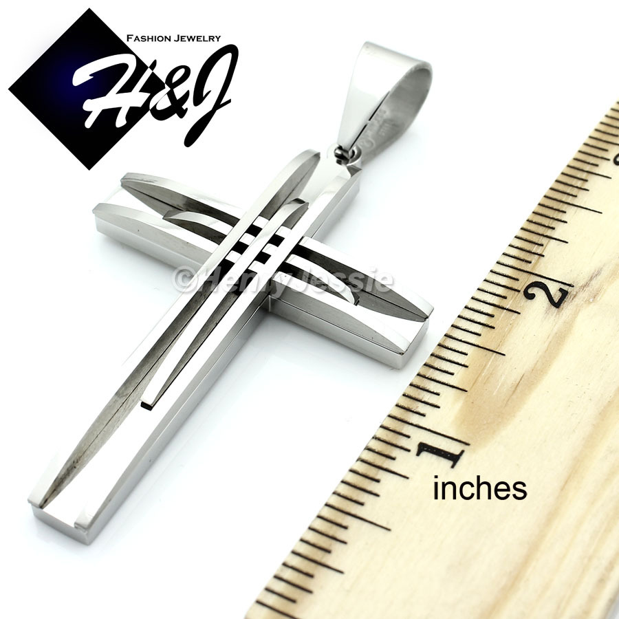 18-40″MEN’s Stainless Steel 6mm Silver Cuban Curb Chain Necklace Cross Pendant*A
