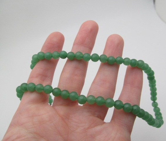 Green Aventurine 6.5mm Round Ball Natural Stone Necklace 18.5 to 20.5 In