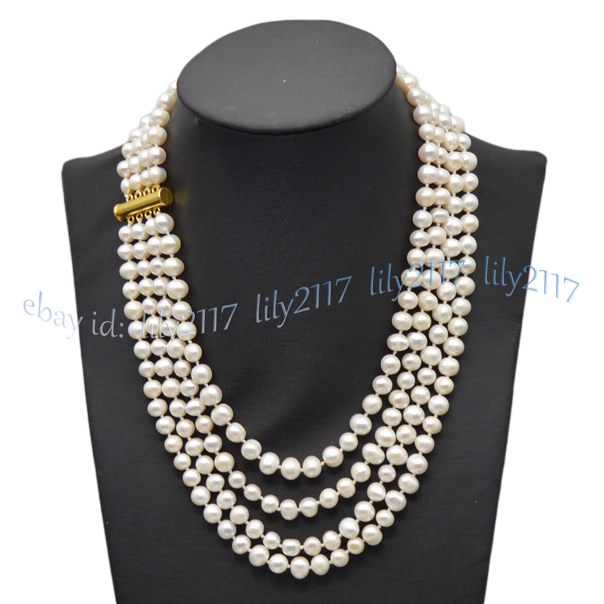 4 Rows Real Natural White Akoya Freshwater Pearl Beads Necklace 17-20”