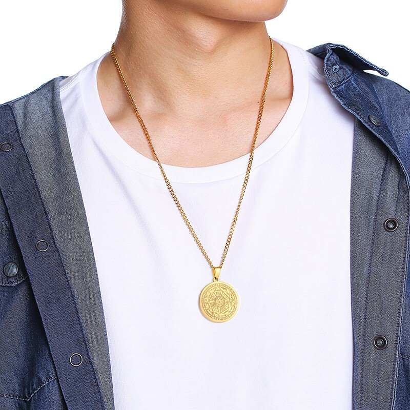 Religious Seven Seals of The Archangels Coin Pendant Men Necklace Chain Classic