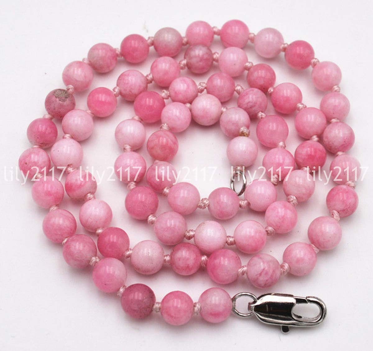 Beautiful Natural 6mm Pink Snowflake Jade Gemstone Round Beads Necklace 18″