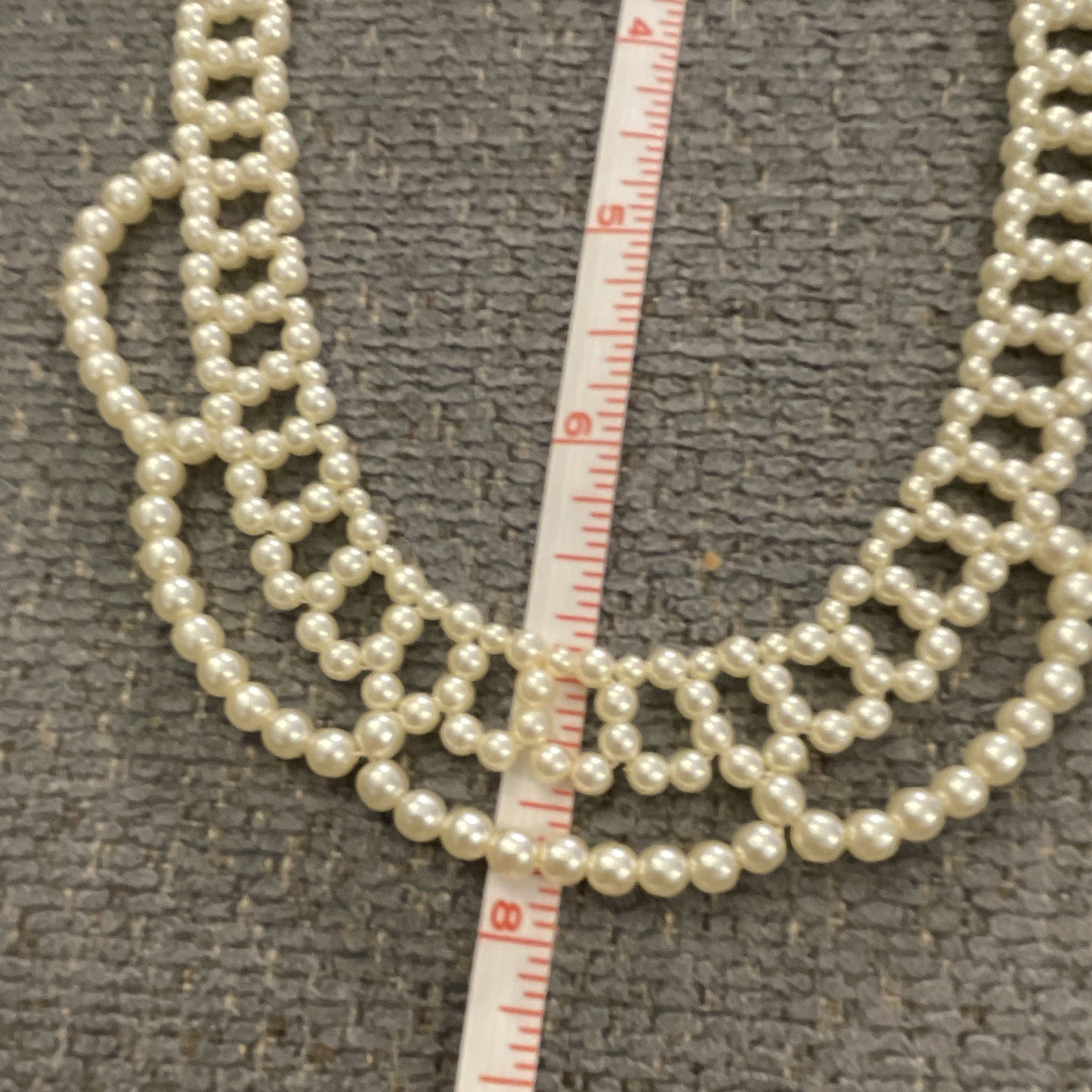 Beaded Imitation Faux Pearl Statement Necklace Hook Closure Gold Tone Ivory