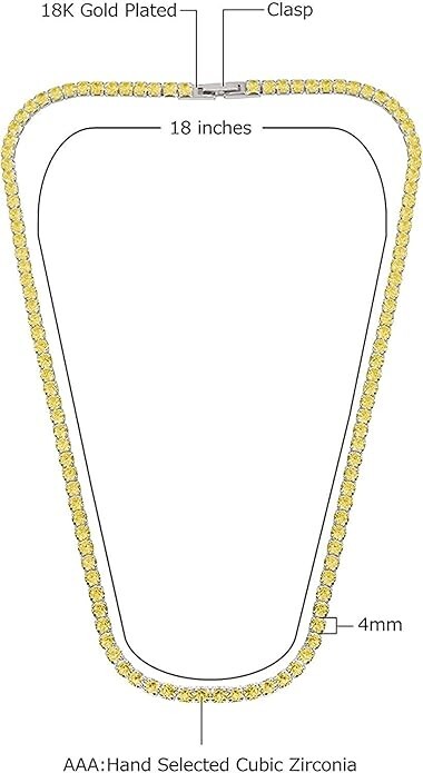 Women’s 18k White Gold Plated Yellow CZ 4MM Round Cut Tennis Necklace – 18″
