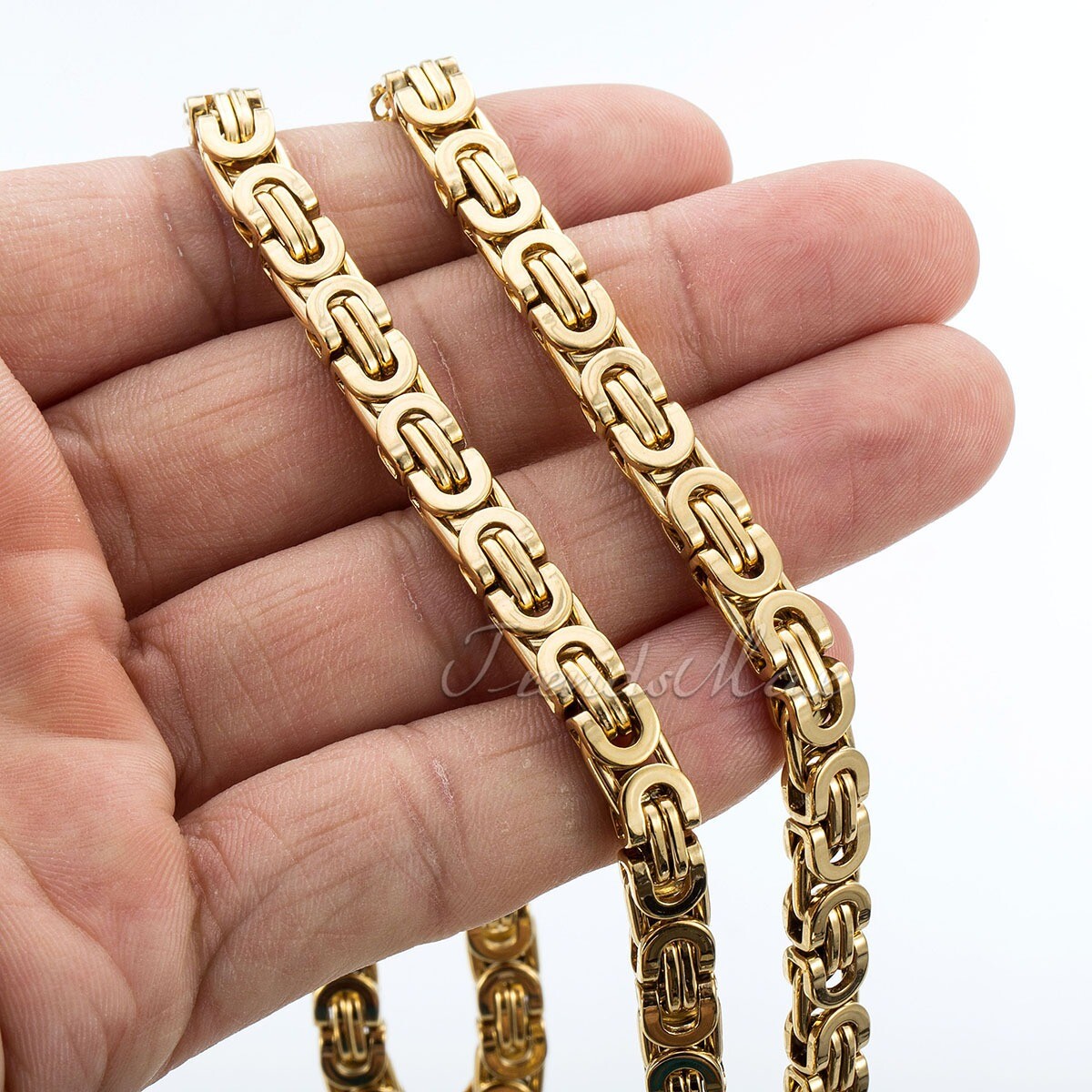 7mm Men’s Chain Gold Plated Flat Byzantine Stainless Steel Necklace 18″-30″