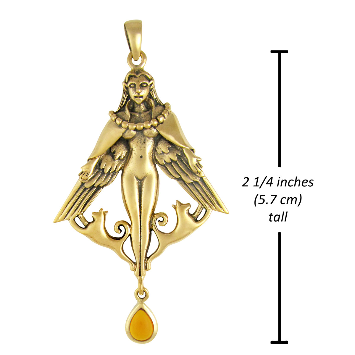 Bronze Freya Pendant with amber – Dryad Design Asatru Norse Goddess Viking Runes