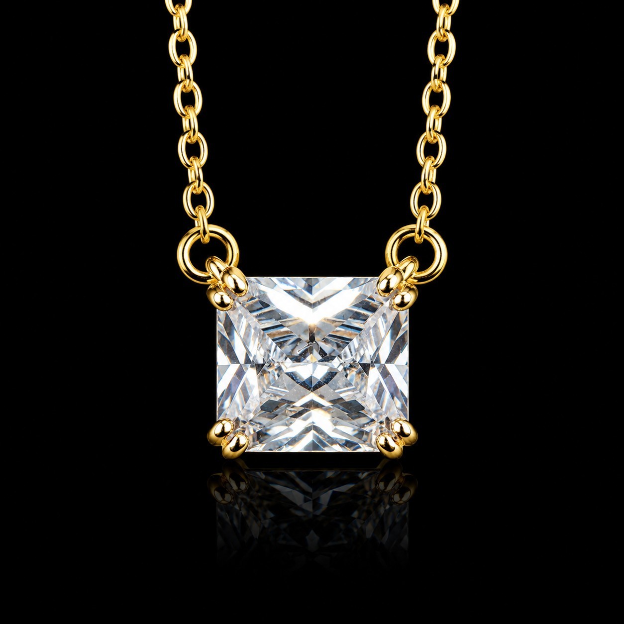 Gold Plated Princess Cut CZ Solitaire Necklace Dainty Jewelry Gift Wedding