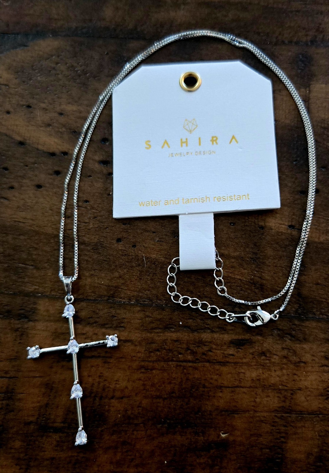 Sahira Jewelry Design Silver-Tone Necklace Cross Crystal Pendant New 18-20 In